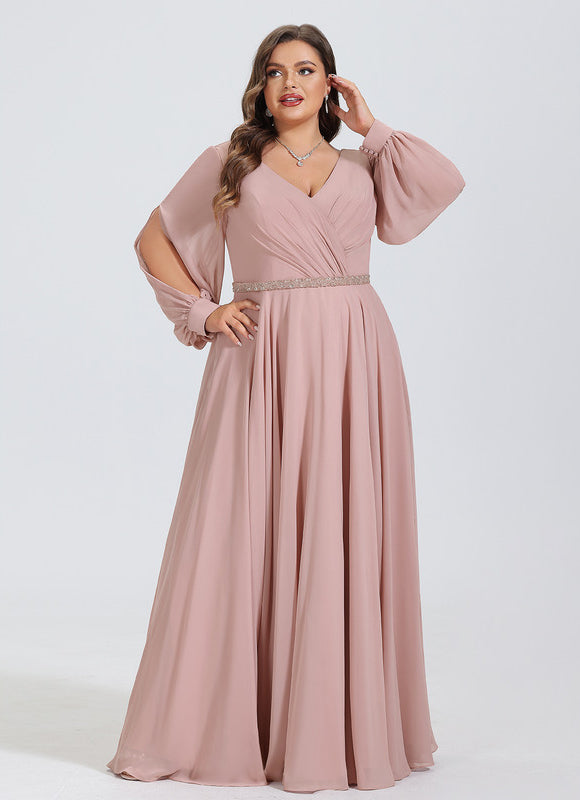 Robe Pastel Rose Trapèze Col V Élégant - gallery 5