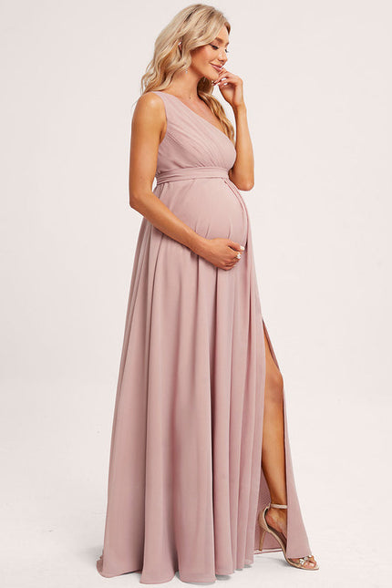 Robe Pastel Rose Décolleté Asymétrique Maternité - gallery 4