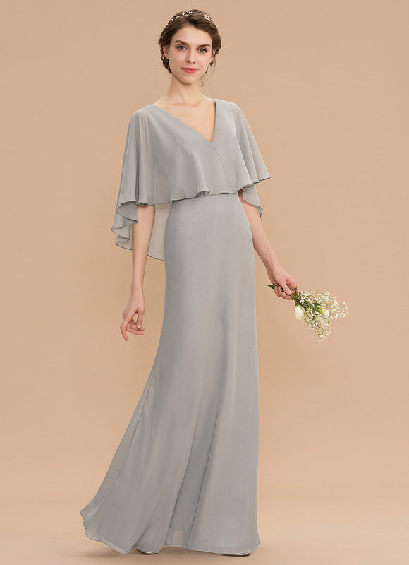 Robe Pastel Gris Trapèze Col V Long - gallery 2