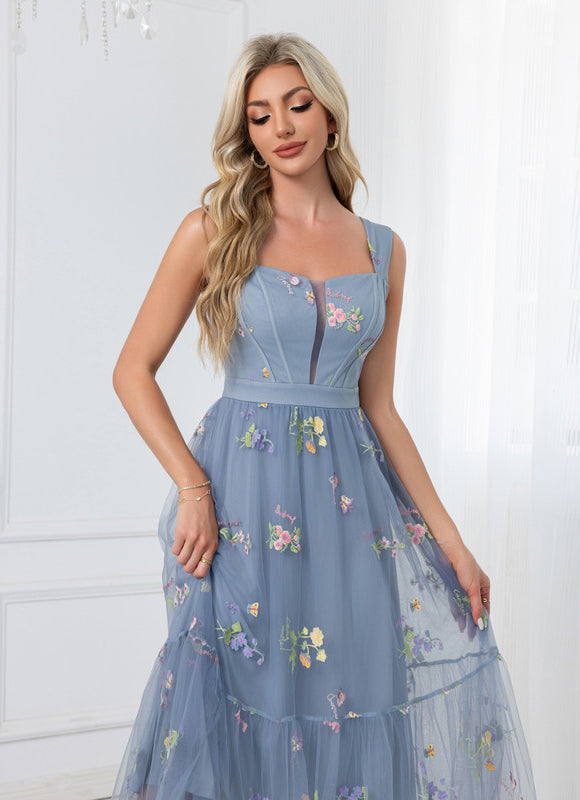 Robe Pastel Verte Col Cœur Tulle Élégante - gallery 9