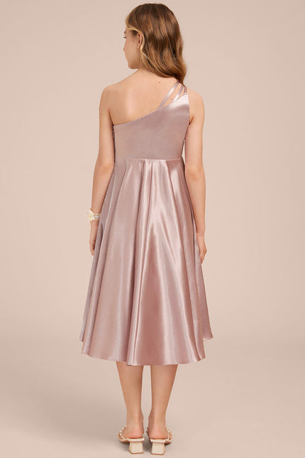 Robe Pastel Rose Décolleté Asymétrique Satin - gallery 3
