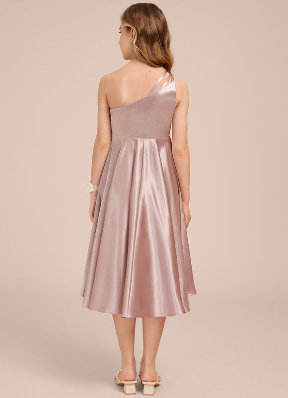 Robe Pastel Rose Décolleté Asymétrique Satin - gallery 3