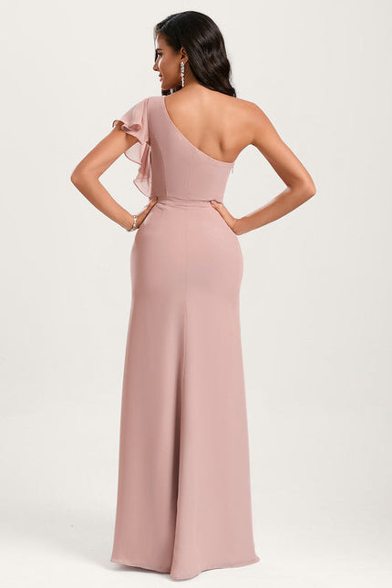 Robe Pastel Rose Décolleté Asymétrique Sirène - gallery 4