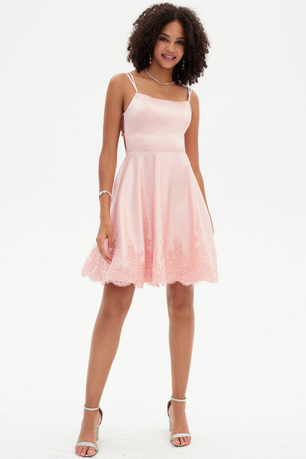Robe Pastel Rose Courtes Trapèze Satin - gallery 2