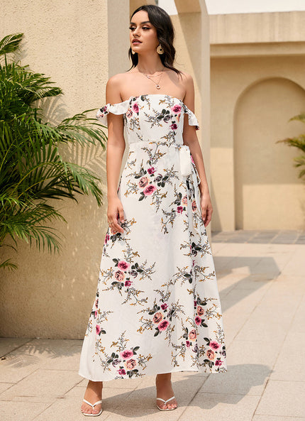 Robe Pastel Blanche Imprimé Fleurs Maxi