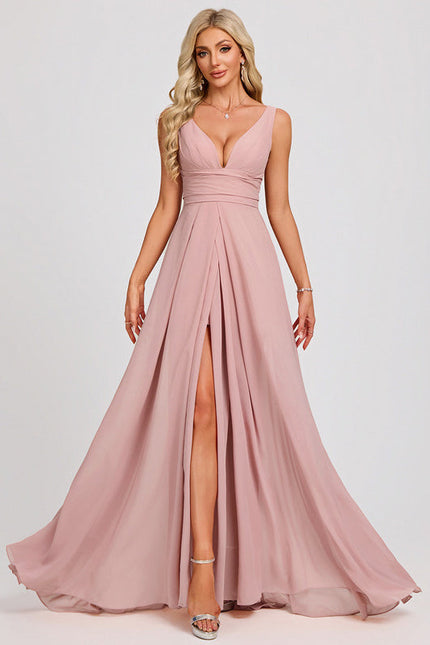 Robe Pastel Rose Col V Traîne Plis