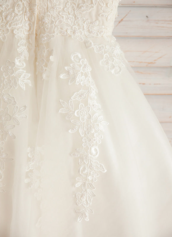 Robe Pastel Blanche Dentelle Cortège Fille - gallery 9