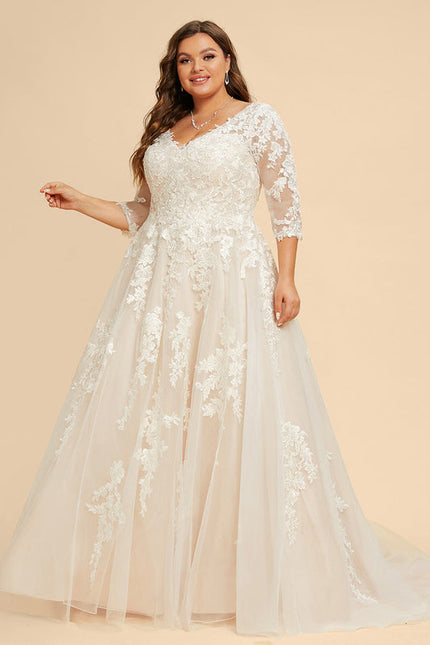 Robe Pastel Rose Traîne Tulle Dentelle - gallery 7