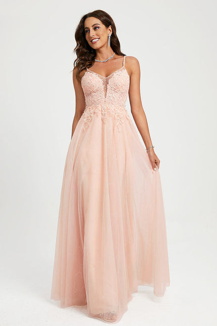 Robe Pastel Rose Dentelle Soirée Élégante - gallery 3