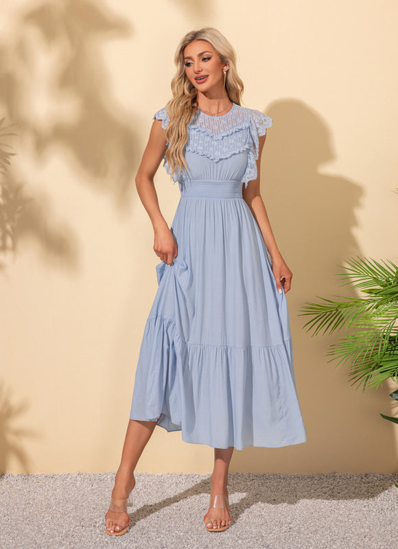 Robe Pastel Bleu Ciel À Volants Midi - gallery 5