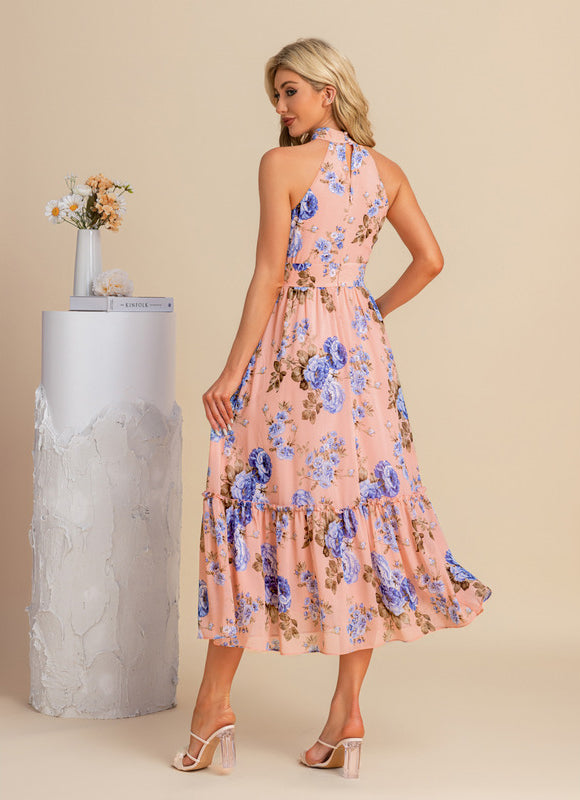 Robe Pastel Bleu Fleuri À Volants - gallery 7