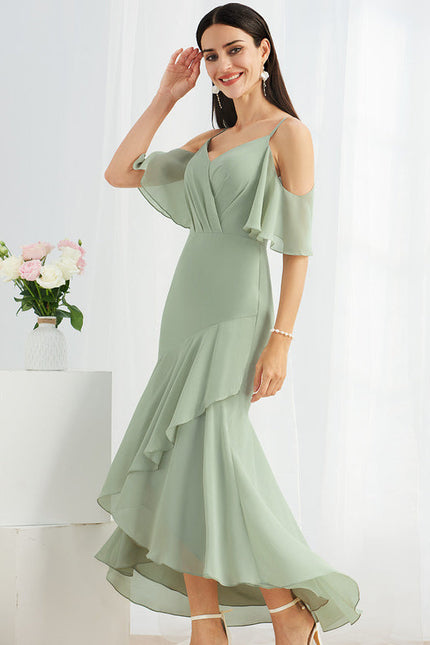 Robe Pastel Bleu Sirène Col V Volants - gallery 5