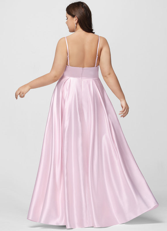 Robe Pastel Bleue Satin Trapèze Col V - gallery 9