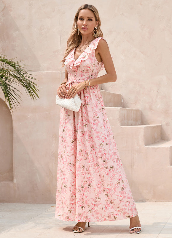 Robe Pastel Fleuri Col V Rose
