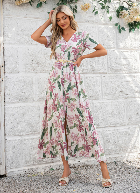 Robe Pastel Fleurie Col V Maxi - gallery 1