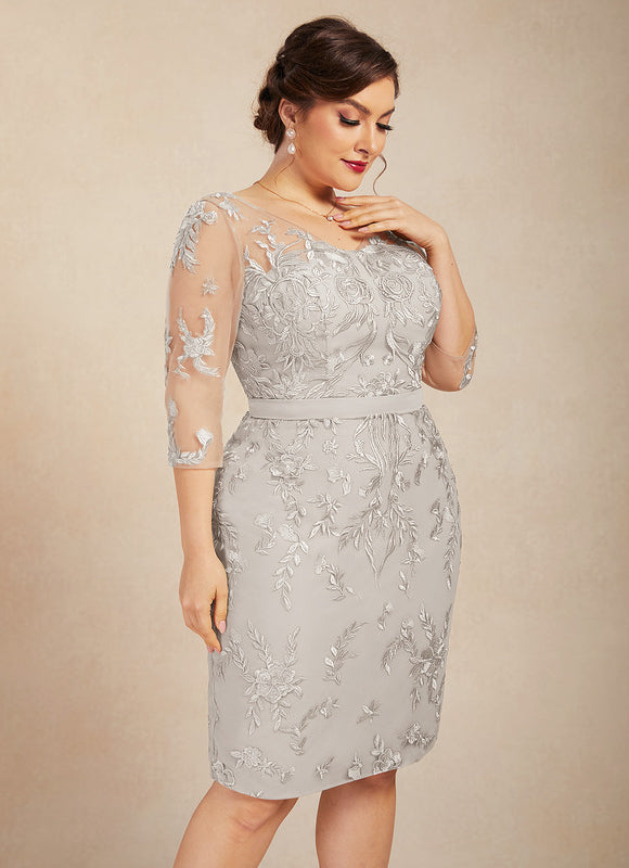 Robe Pastel Gris Col V Courte Dentelle - gallery 9