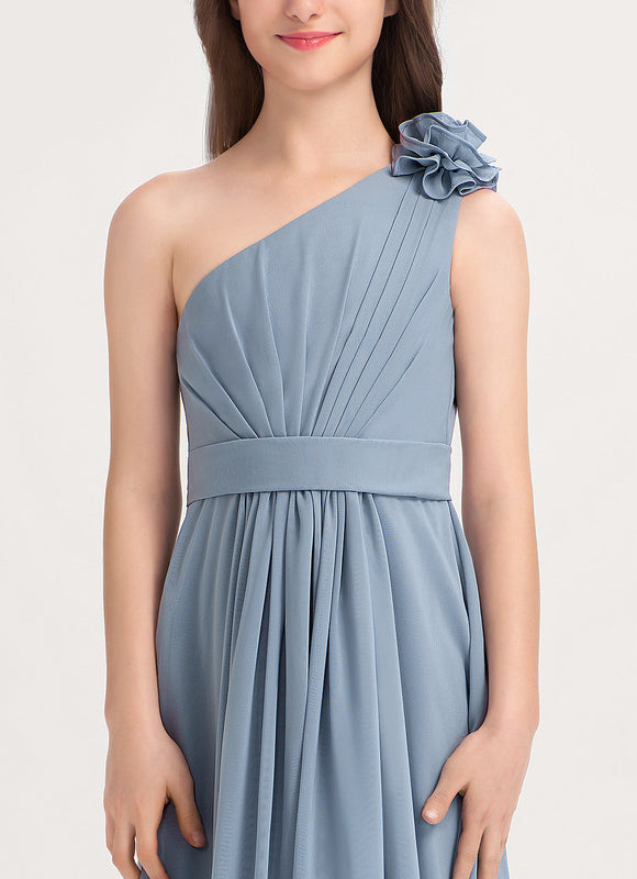 Robe Pastel Bleu Décolleté Asymétrique Mousseline - gallery 2