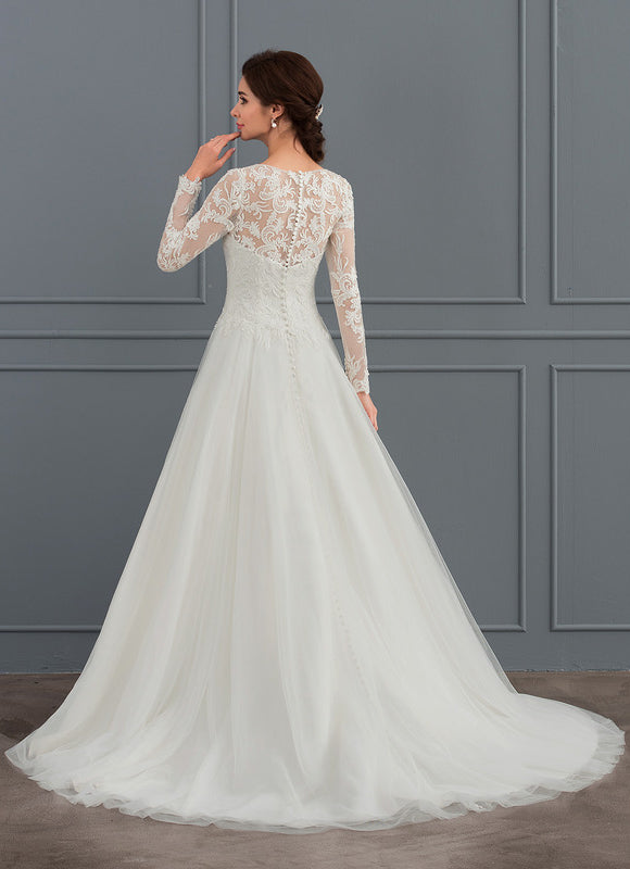 Robe Pastel Élégante Blanche Tulle Dentelle - gallery 3