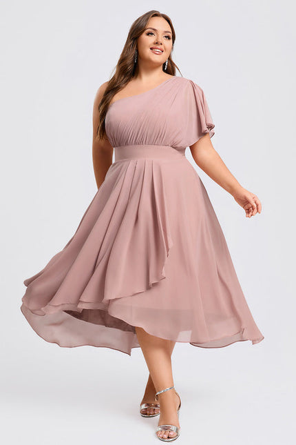 Robe Pastel Rose Décolleté Asymétrique Volants - gallery 7