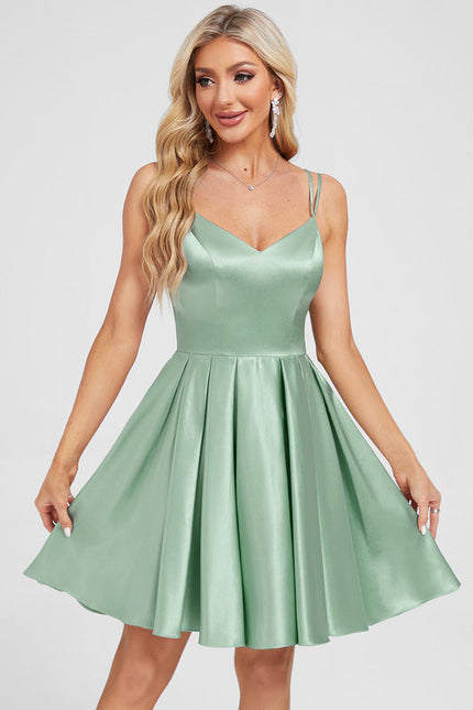 Robe Pastel Verte Satin Trapèze Avec Nœud