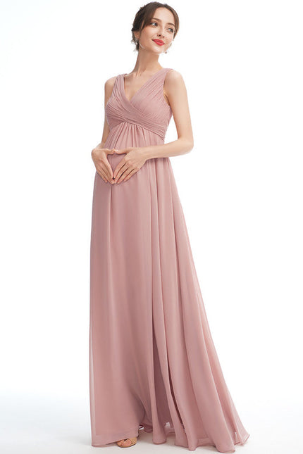 Robe Pastel Rose Longue Col V Enceinte - gallery 1