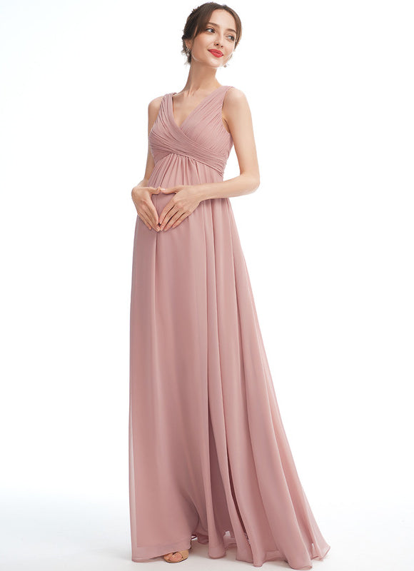 Robe Pastel Rose Longue Col V Enceinte - gallery 1