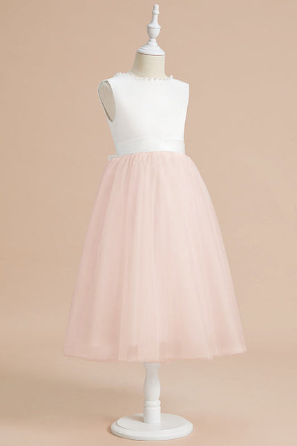 Robe Pastel Rose Satin Tulle Mariage Fille - gallery 1