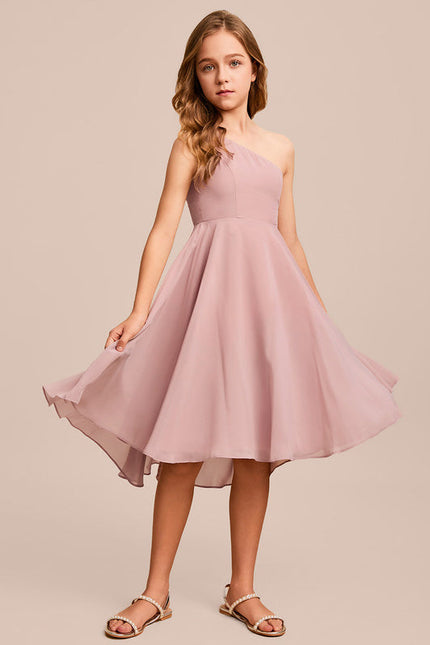 Robe Pastel Rose Décolleté Asymétrique Junior