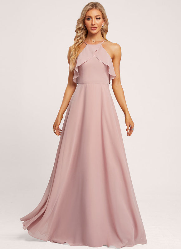 Robe Pastel Rose Trapèze Longueur Ras Du Sol - gallery 2