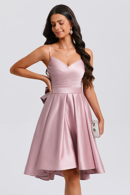 Robe Pastel Rose Trapèze Satiné Élégante - gallery 8
