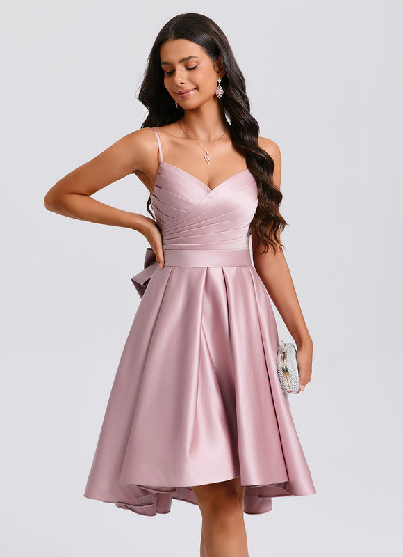 Robe Pastel Rose Trapèze Satiné Élégante - gallery 8