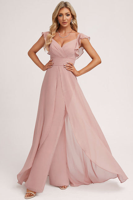 Robe Pastel Rose Demoiselle D'Honneur Volants - gallery 5