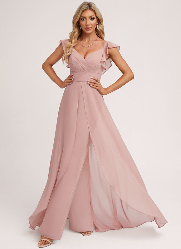 Robe Pastel Rose Demoiselle D'Honneur Volants - gallery 5