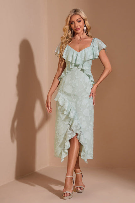 Robe Pastel Verte À Volants Midi - gallery 5