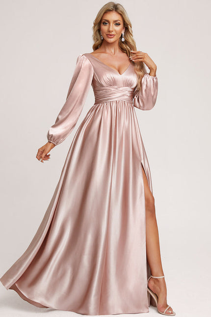 Robe Pastel Rose Satin Longueur Ras Du Sol - gallery 4