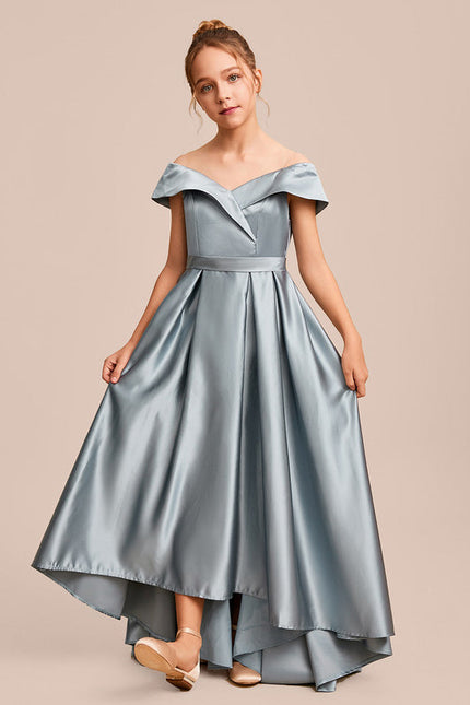 Robe Pastel Satin Bleu Émeraude Junior - gallery 1