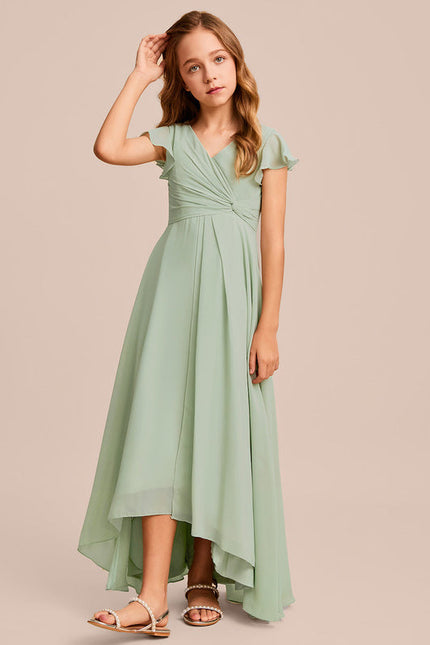 Robe Pastel Verte Trapèze Col V Junior - gallery 3