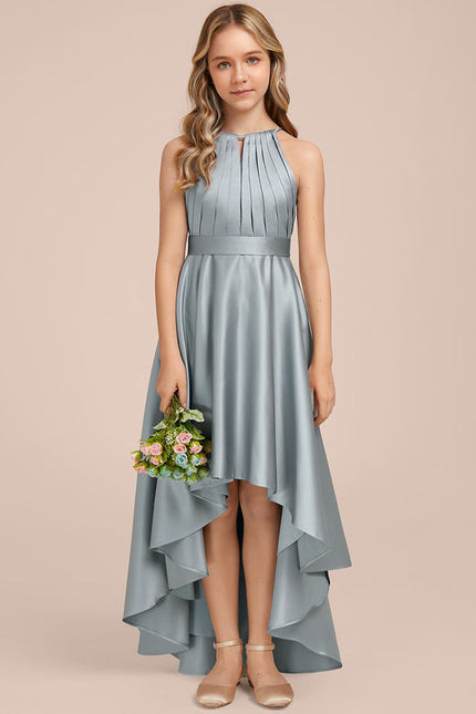 Robe Pastel Satin Bleu-Vert Trapèze Asiatique