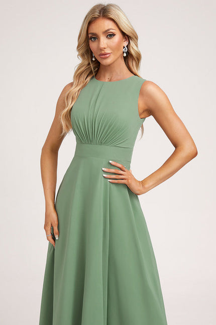 Robe Pastel Verte Mousseline Trapèze Col Rond - gallery 4
