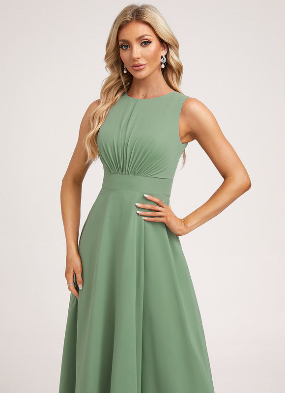 Robe Pastel Verte Mousseline Trapèze Col Rond - gallery 4