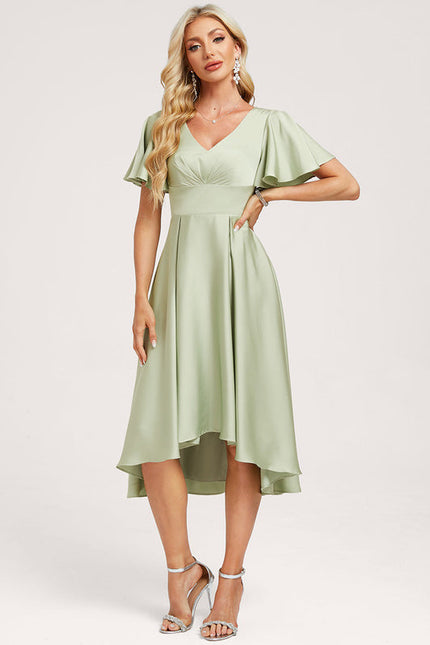 Robe Pastel Vert D'Eau Col V Volants - gallery 1