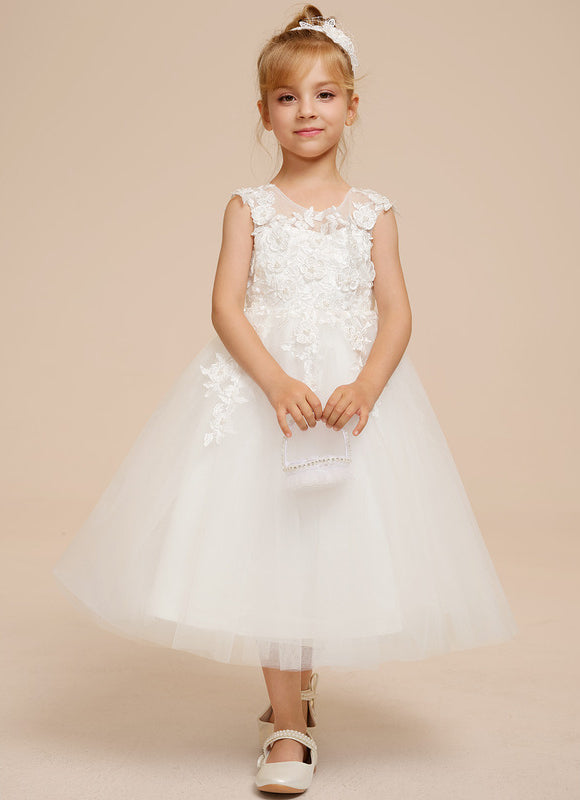 Robe Pastel Blanche En Tulle Fille Mariage - gallery 3