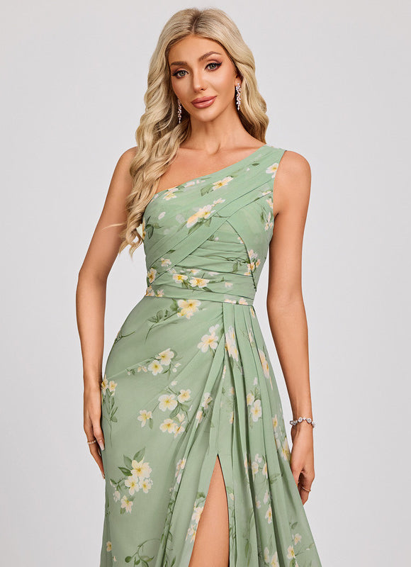 Robe Pastel Bleu Décolleté Asymétrique Longue - gallery 4