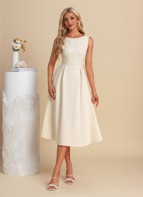 Robe Pastel Crème Col Bateau Midi