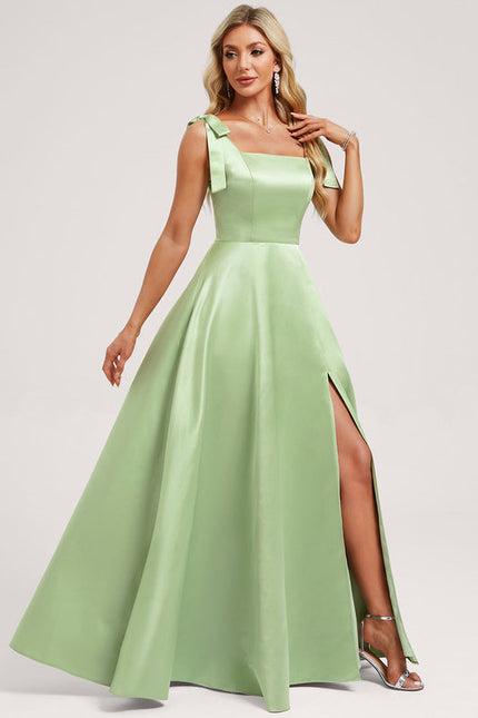 Robe Pastel Verte Col Carré Satin - gallery 1