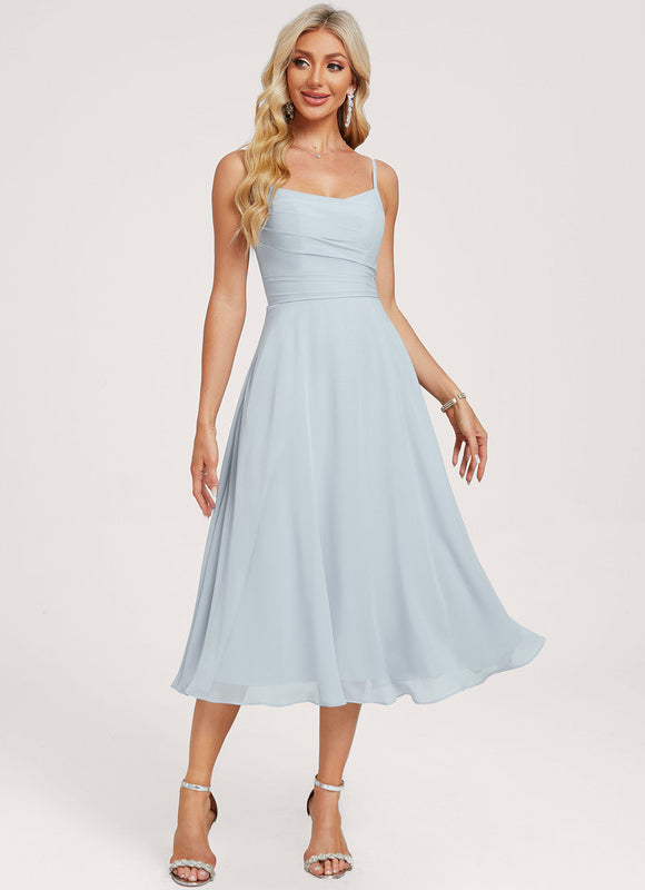 Robe Pastel Bleu Col V Longueur Mollet - gallery 2