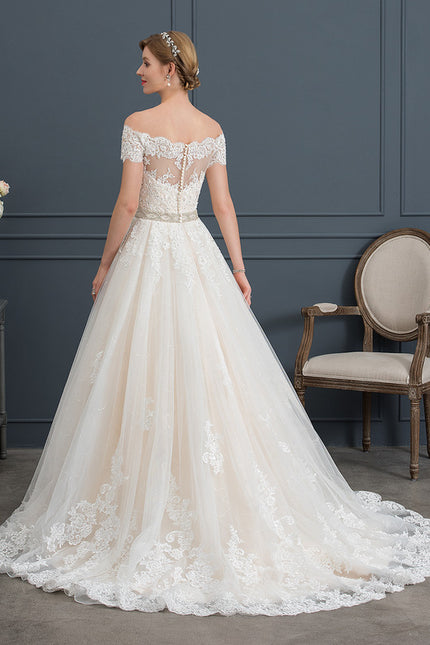 Robe Pastel Mariée Crème Dentelle Traîne - gallery 5