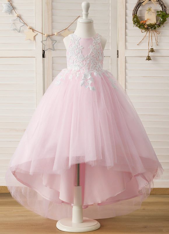 Robe Pastel Rose Col Rond Asymétrique Dentelle