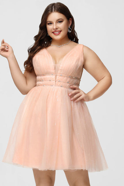 Robe Pastel Rose Trapèze Col V Tulle - gallery 7