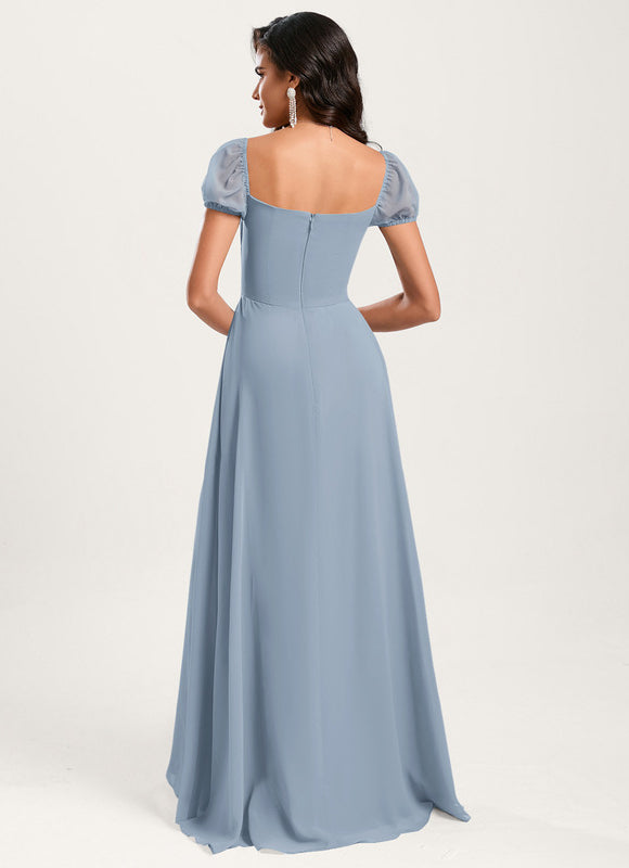Robe Pastel Bleu Trapèze Col Carré - gallery 5